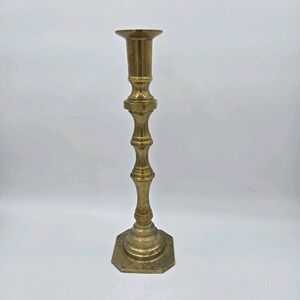 Vintage Solid Brass Taper Candleholder 10.5 Inches Tall Round Stem Square Base‎